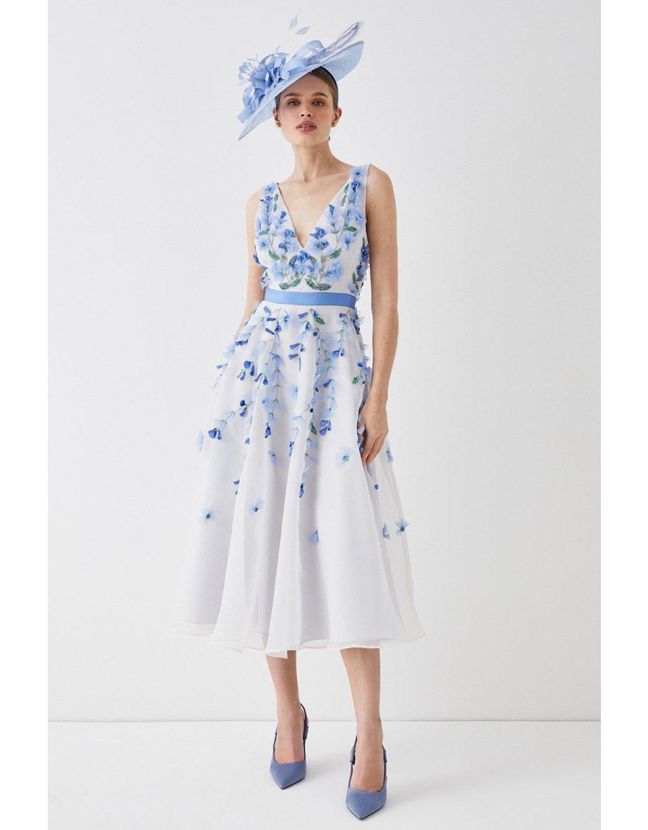Petite Hand Stitched 3d Floral Bodice Full Skirt Midi Dress | Coast