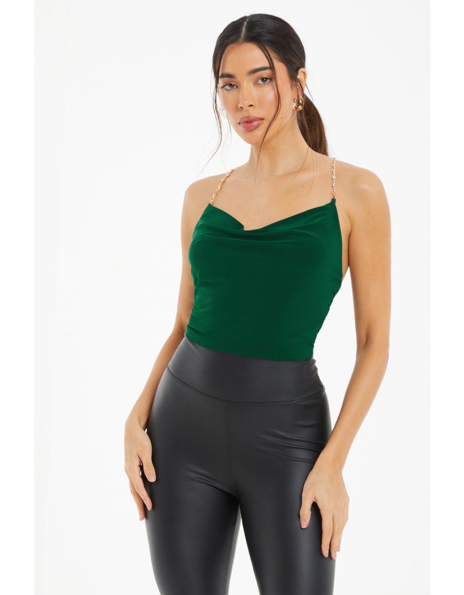 Quiz Bottle Green Chain Crop Top