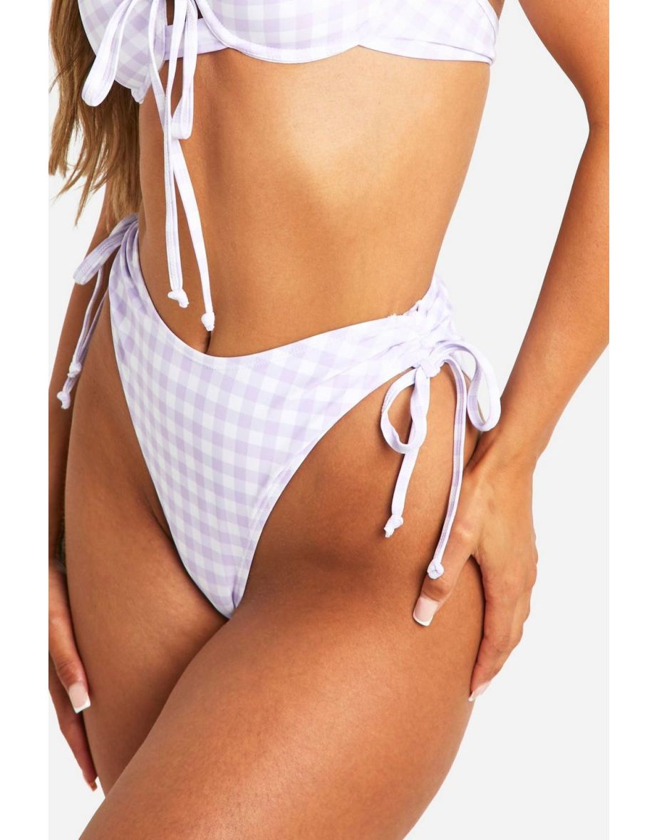 Gingham Ruched High Waisted Bikini Brief - lilac - 2