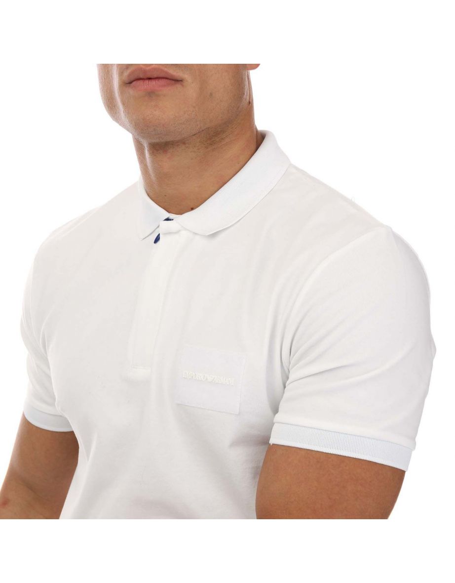 Men's Armani Logo Polo Shirt in White - 5
