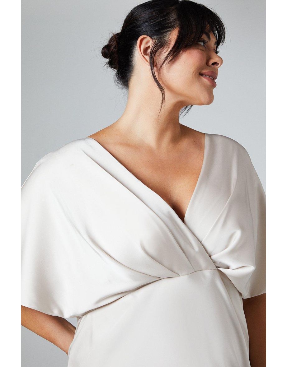 Plus Batwing Sleeve Satin Fishtail Maxi Dress - 3