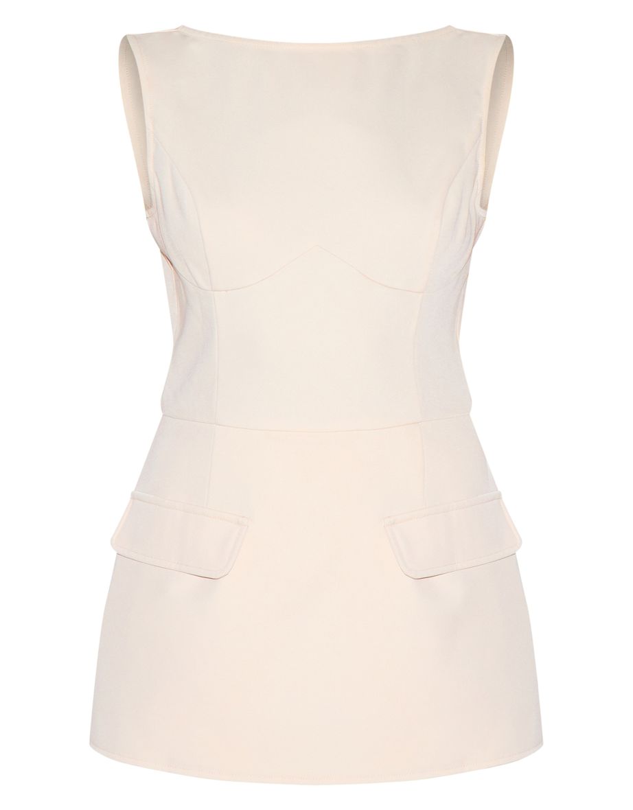 Almond Woven Pocket Detail Sleeveless Skort Playsuit - 4