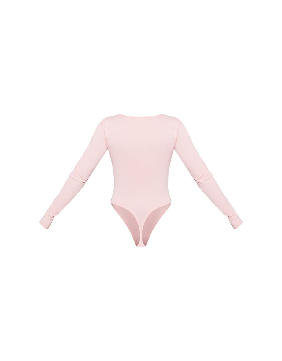 Dusty Pink Cotton V Neck Long Sleeve Bodysuit - 5