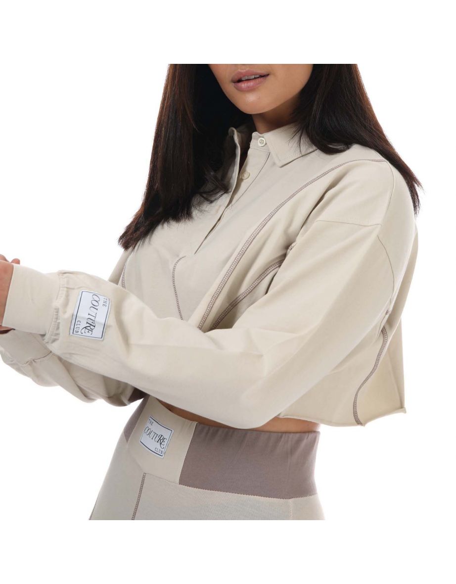 Women's Couture Club Woven Label Detail Rugby Shirt in White - 5