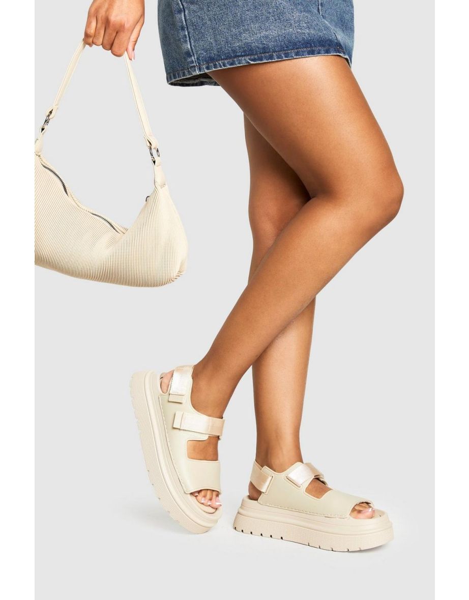 Chunky Platform Double Strap Sandals - beige