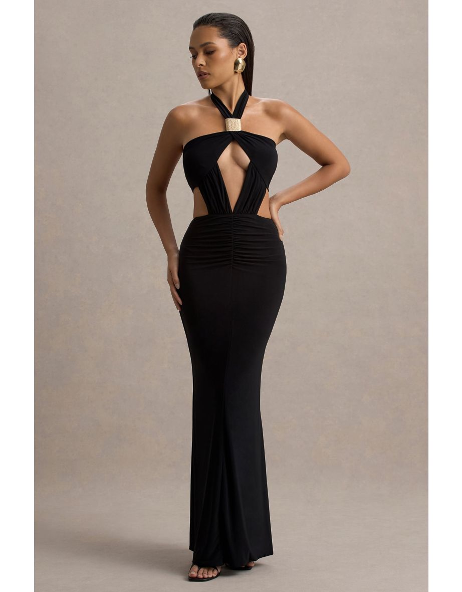 Giuseppa | Black Halter-Neck Cut-Out Maxi Dress