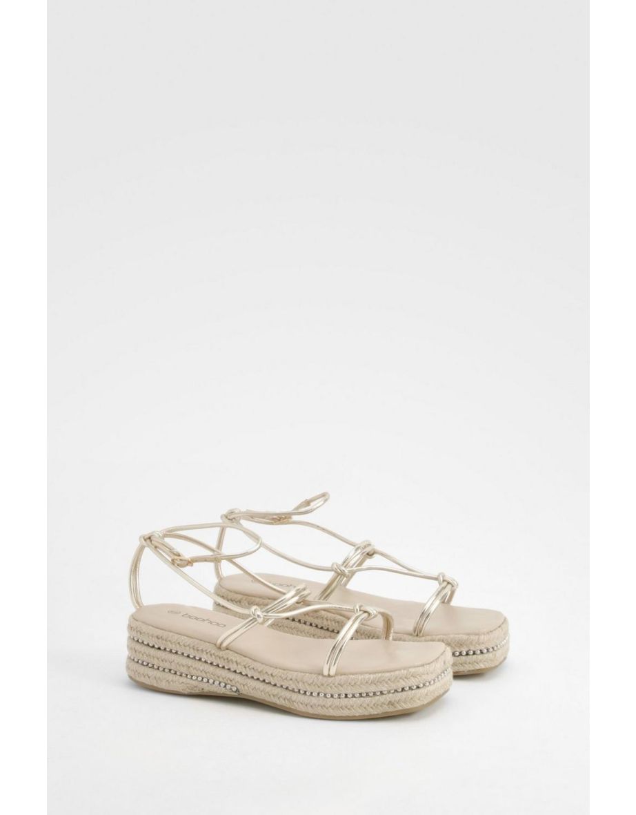 Knot Detail Flatform Sandals - gold