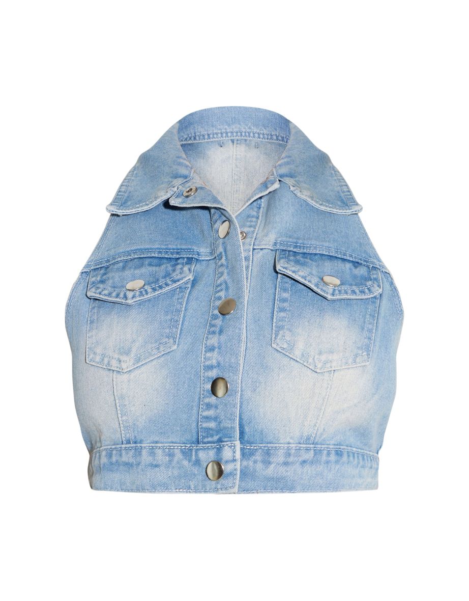 Shape Vintage Wash Denim Lace Up Front Corset - 4