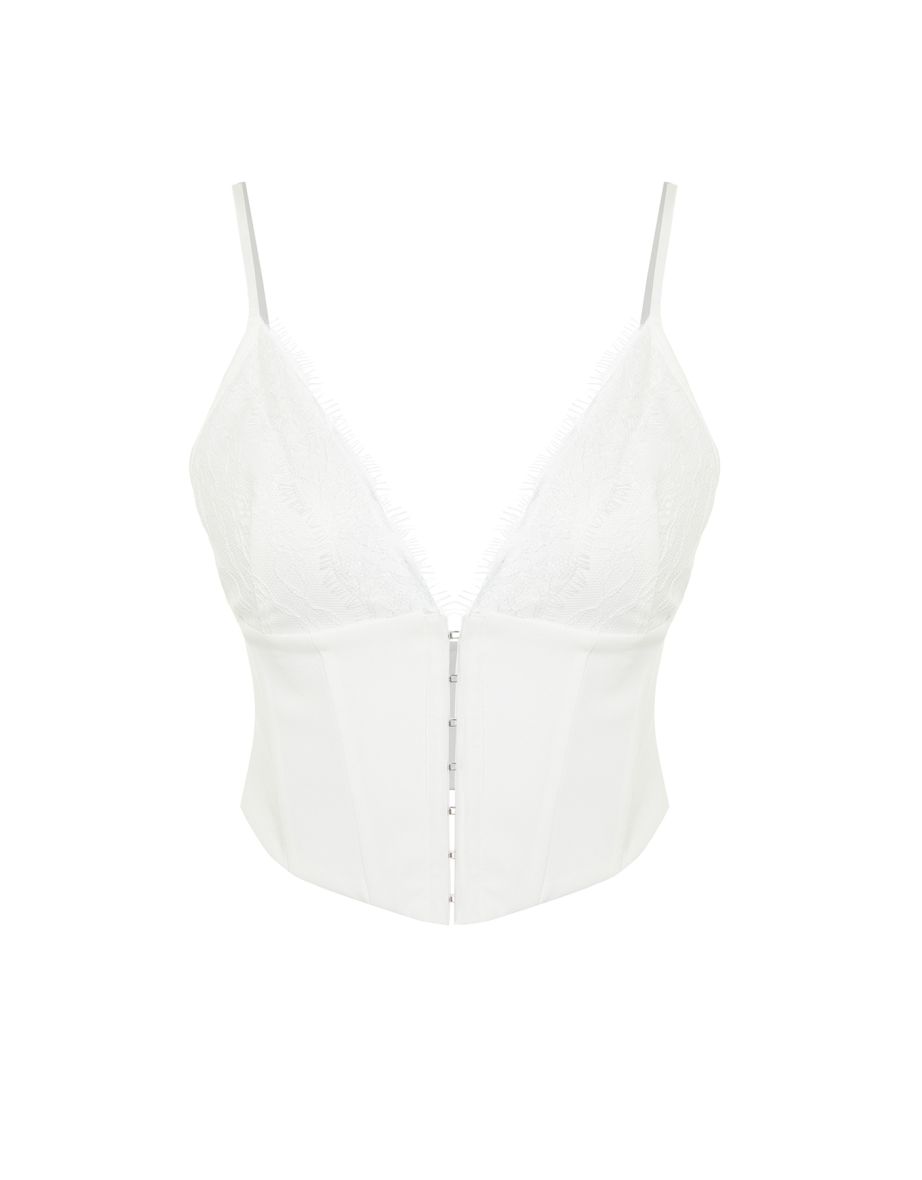 White Crop Lined Woven Lace Bustier