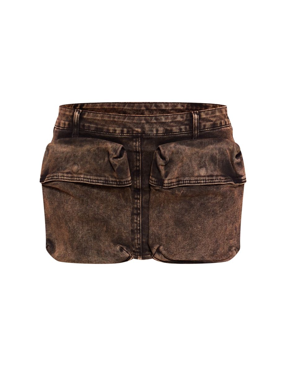 Black Acid Wash Pocket Detail Low Rise Micro Mini Denim Skirt - 5