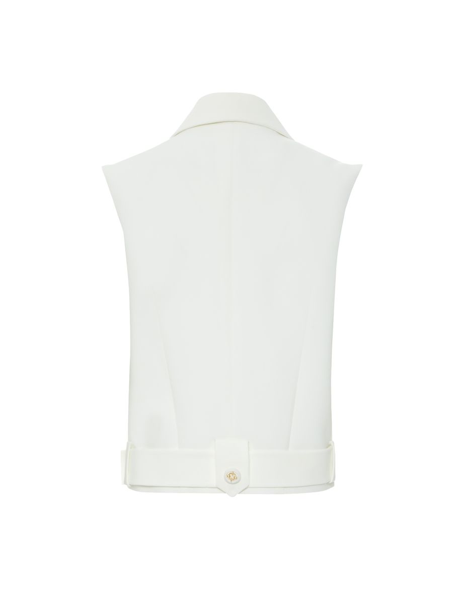 Button Detail Mandarin Collar Ecru Vest - 2