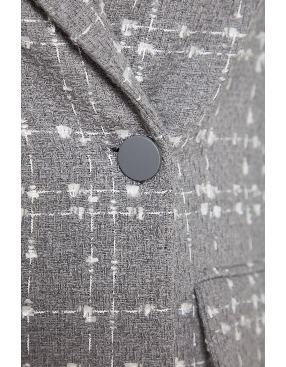Gray Oversize Woven Plaid Blazer Jacket - 7