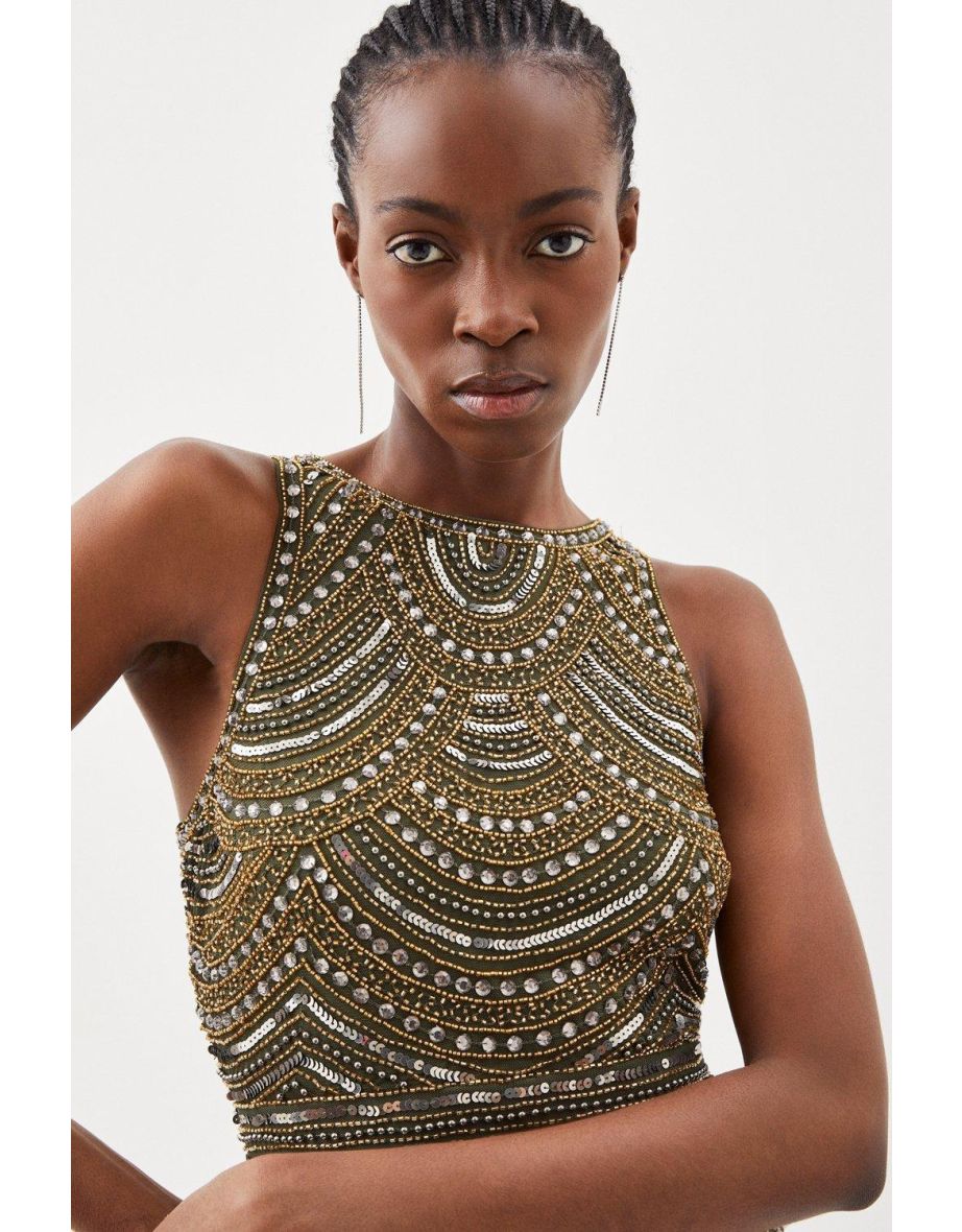 Halter Neck Beaded And Embellished Fring Mini - 2