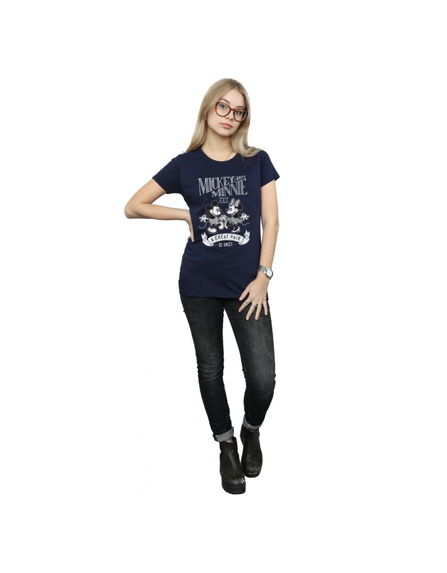 Disney Womens/Ladies Mickey And Minnie Mouse Great Pair Cotton T-Shirt - Navy Blue - 3