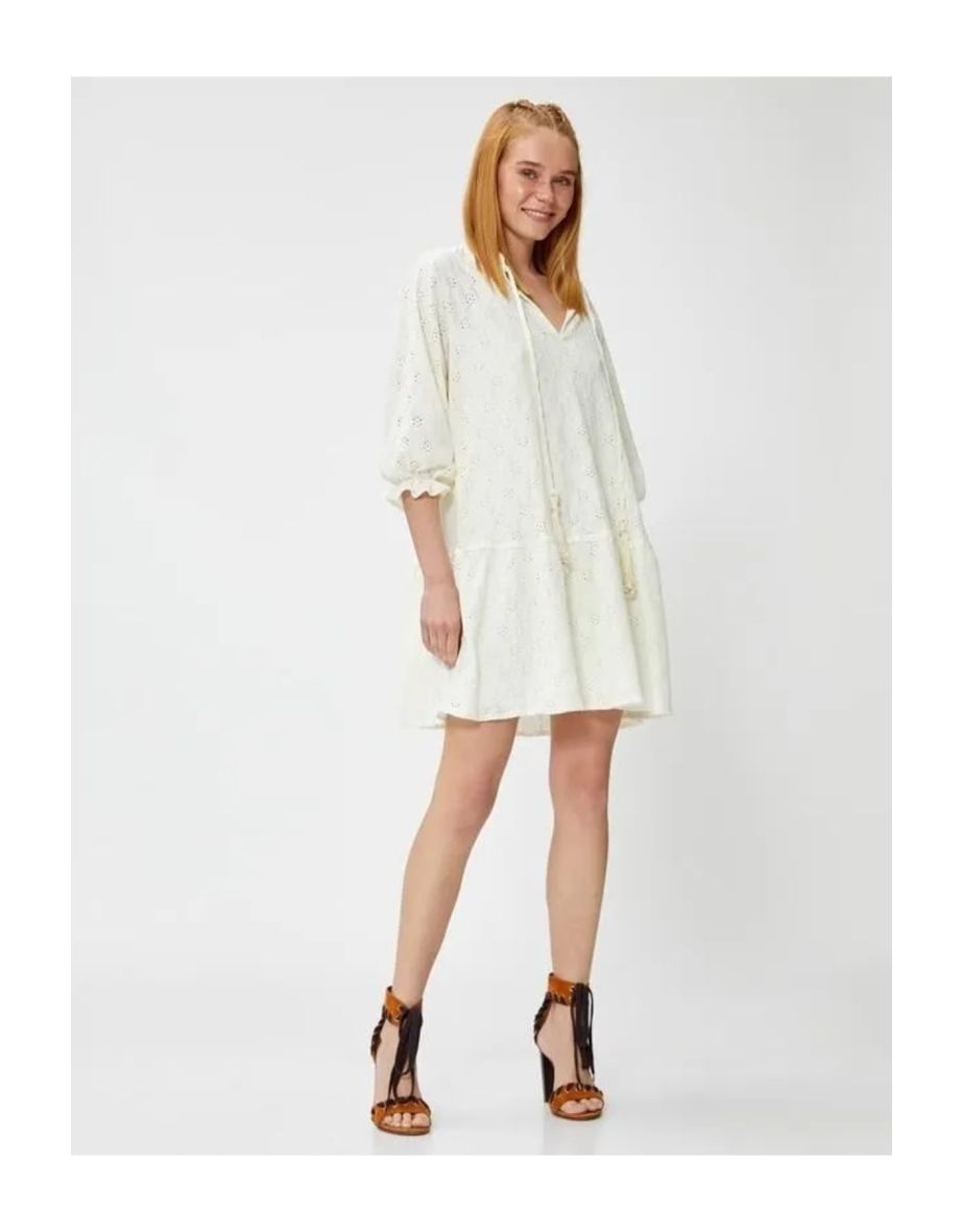White A-Line Mini Smock Dress with Ruffles