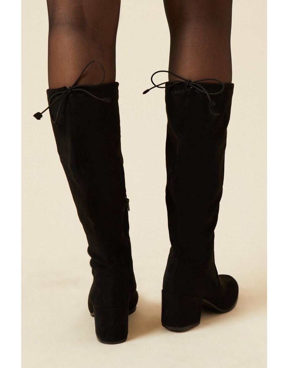 Kara Drawstring Block Heel Knee High Boots