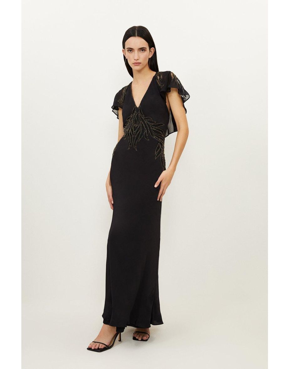 Shop Embellished Applique Georgette Satin Woven Maxi Dress Online in Bahrain VogaCloset