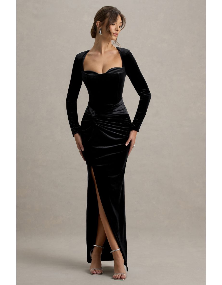 Shop Fay | Black Velvet Corset Style Knot Maxi Dress Online