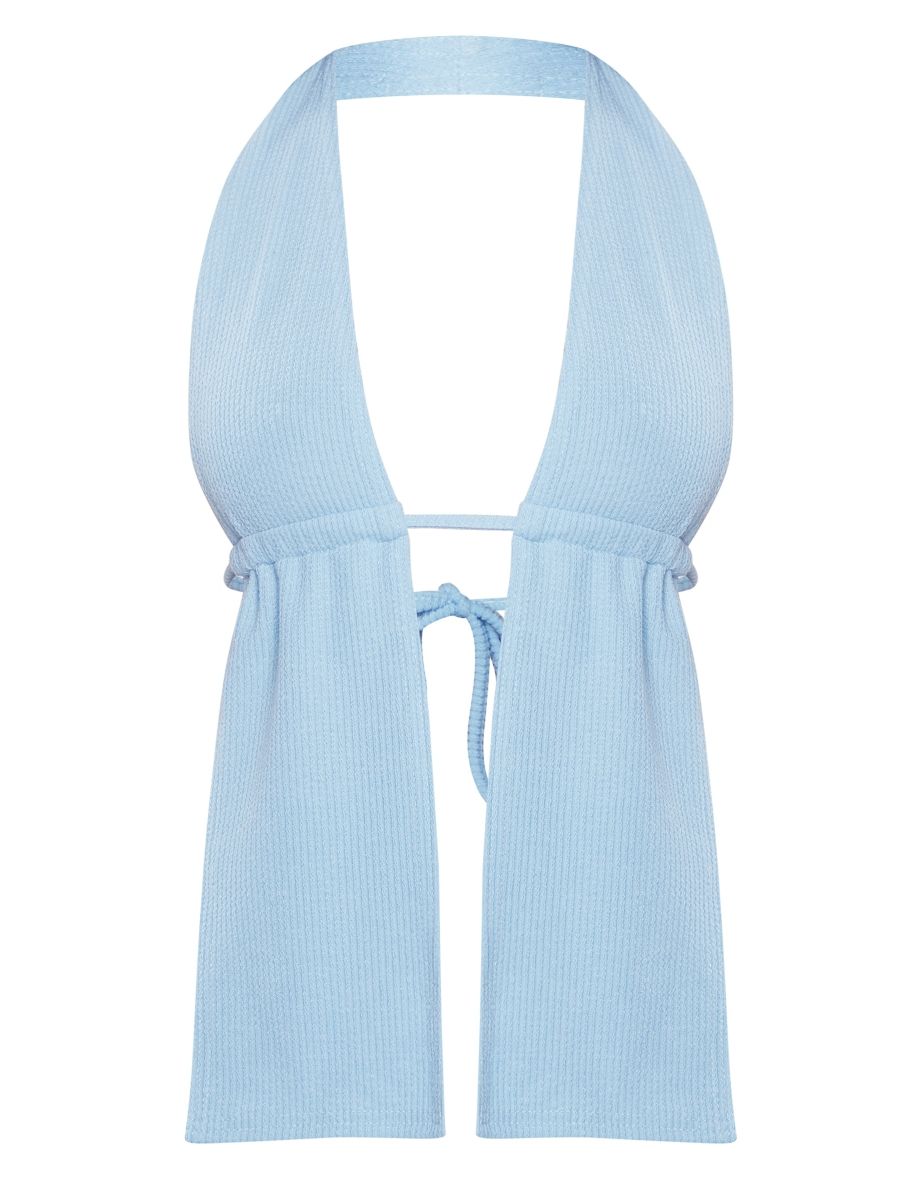 Baby Blue Crinkle Rib Halterneck Bralet - 4