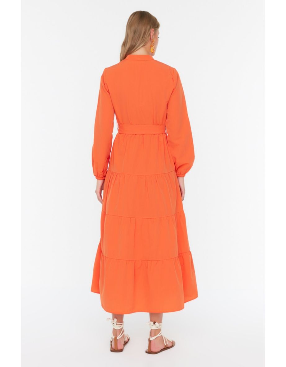 Ruched Pleated A-Line Midaxi Skater Dress with Ruffles - 4