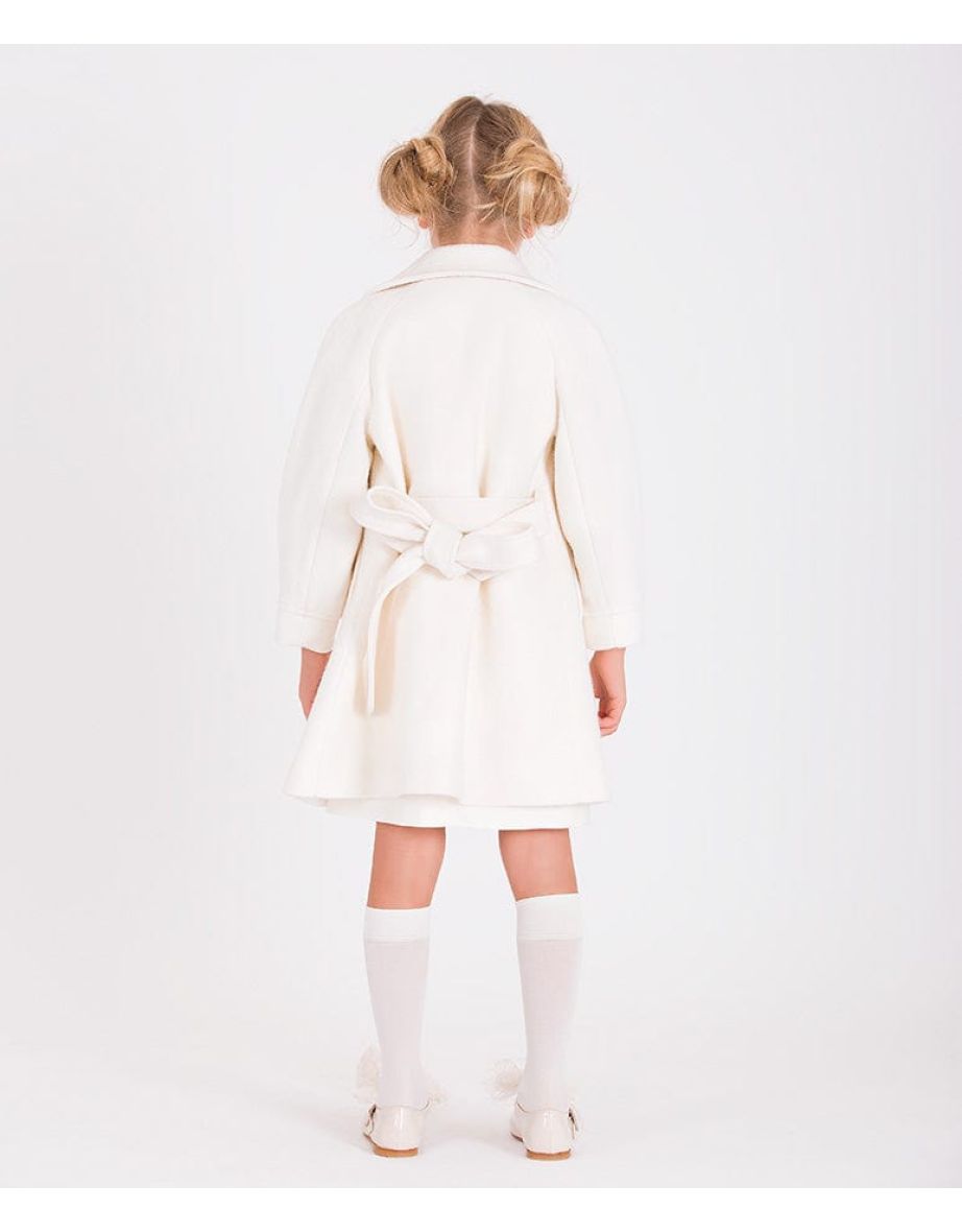 Girls Long Coat in White - 5