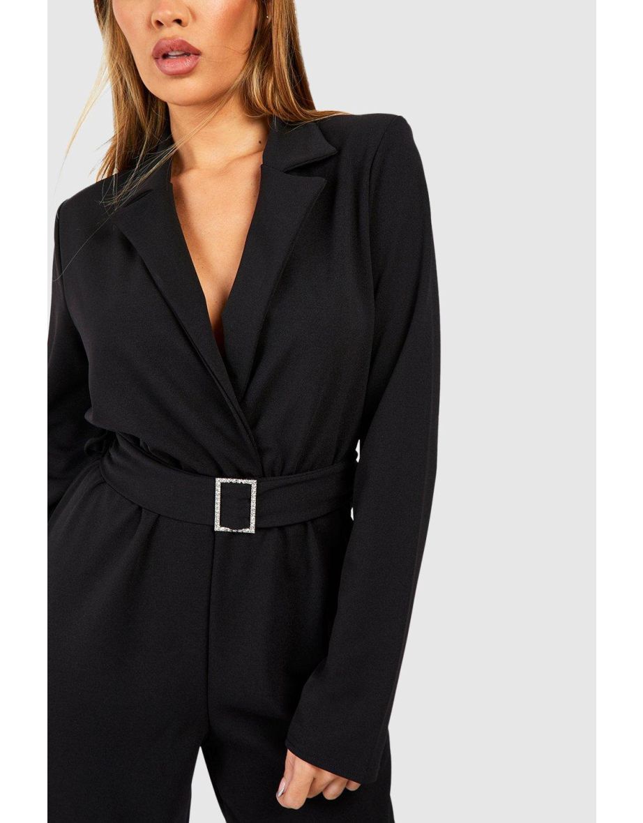 Diamante Buckle Shoulder Pad Jumpsuit - 3