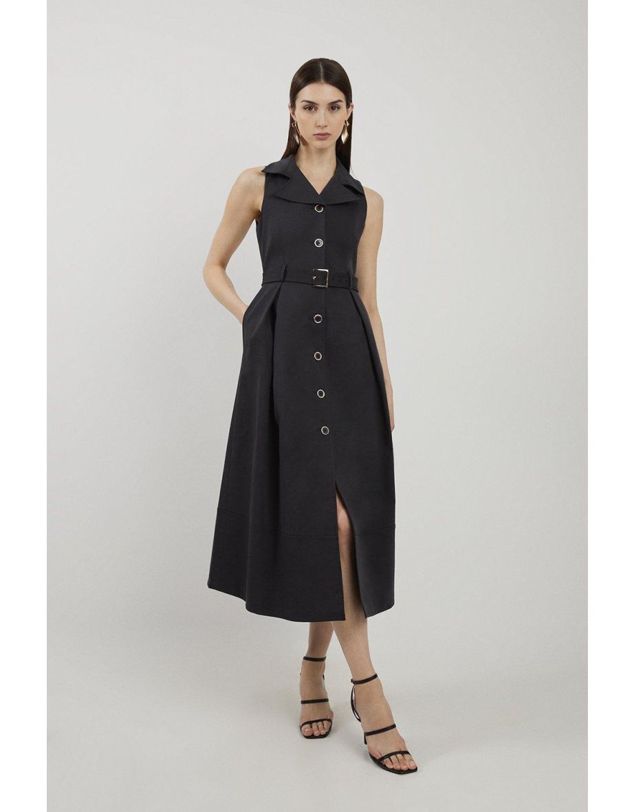 Halter Neck Belted Full Skirted Shirt Dress