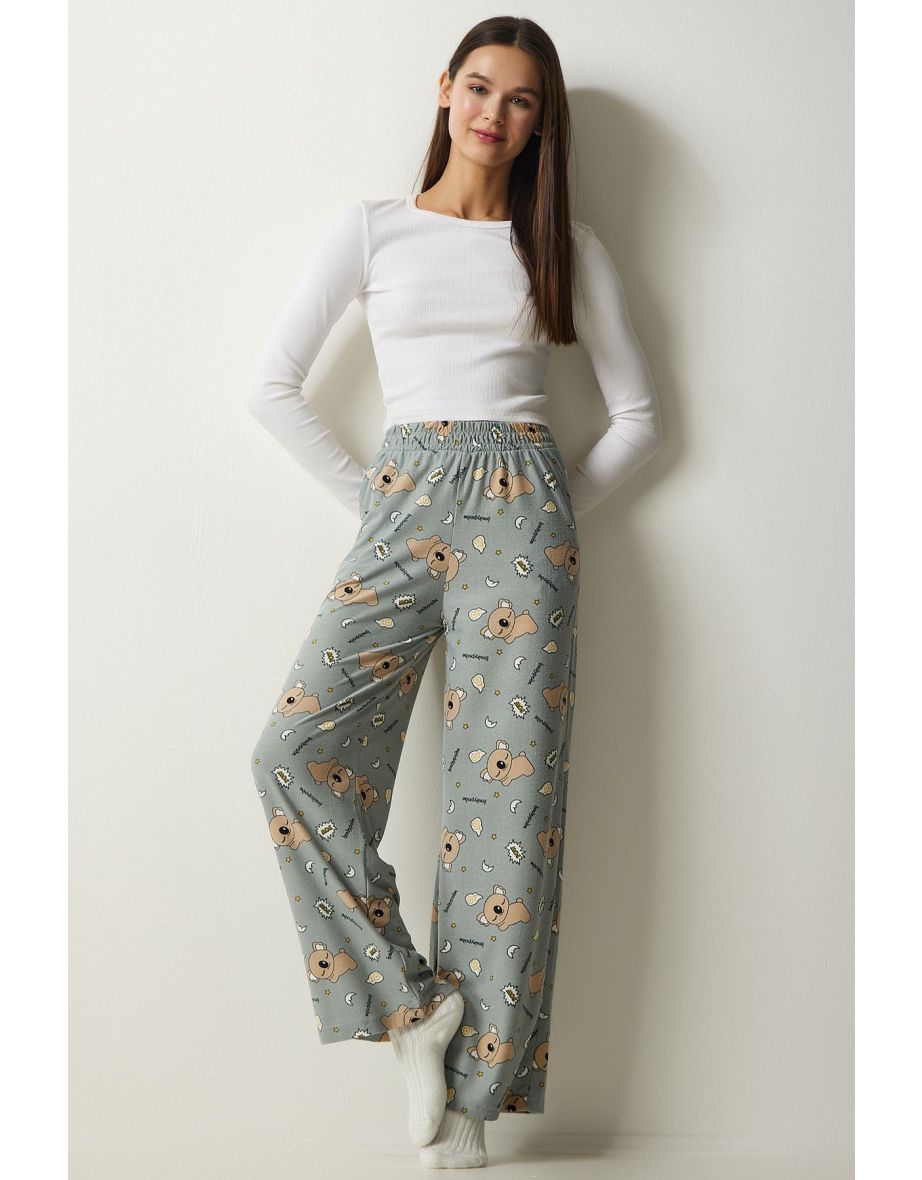Women's Gray Patterned Soft Textured Knitted Pajamas