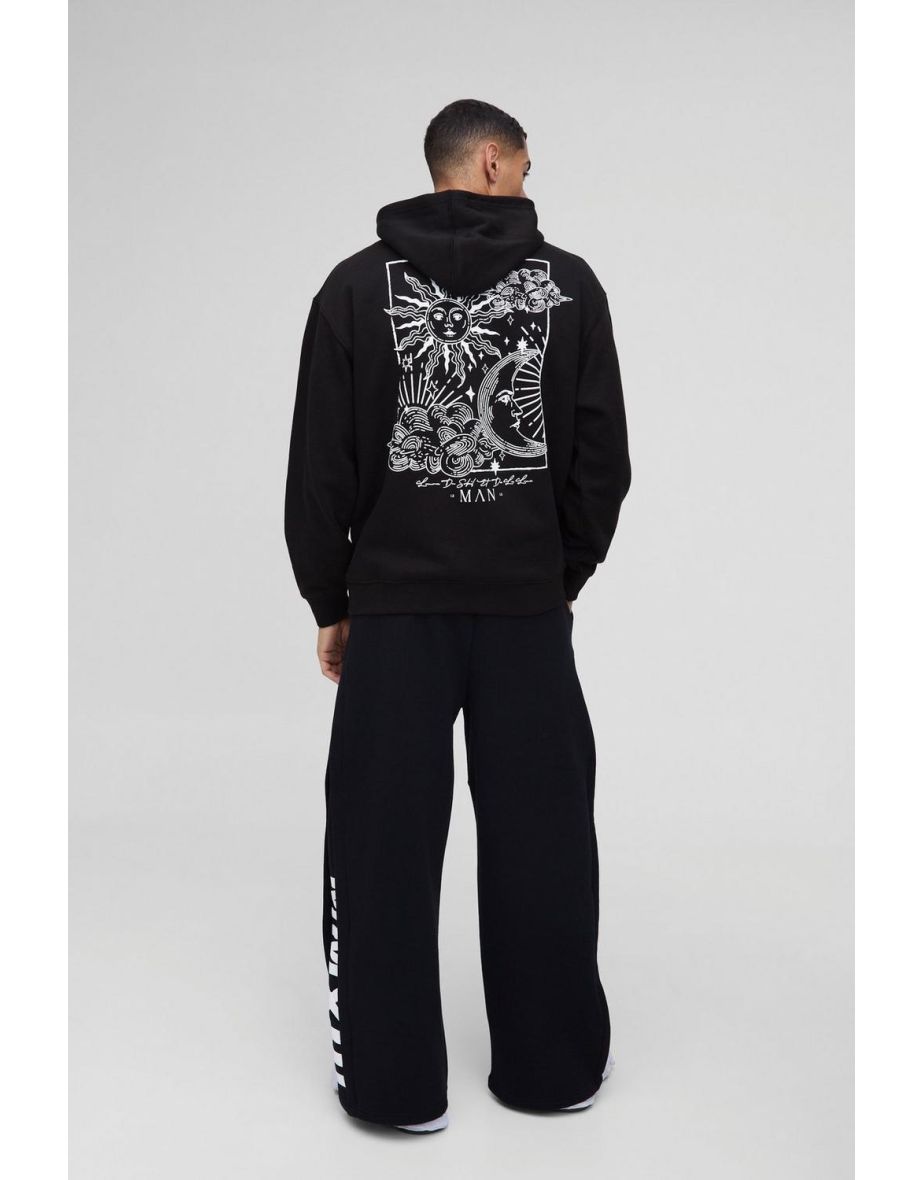 Oversized Heavyweight Line Drawing Print Hoodie - black - 2