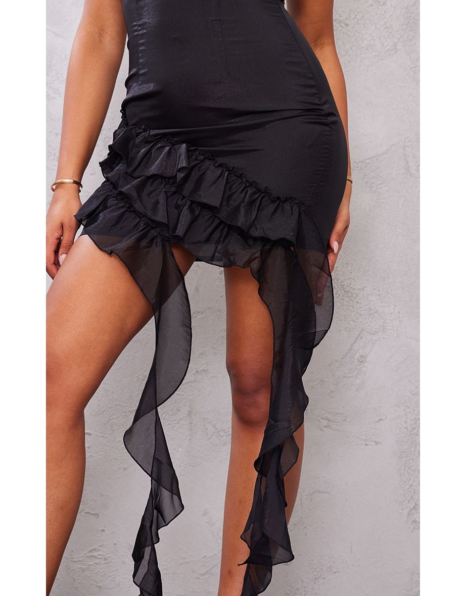Tall Black Textured Frill Mini Dress - 3