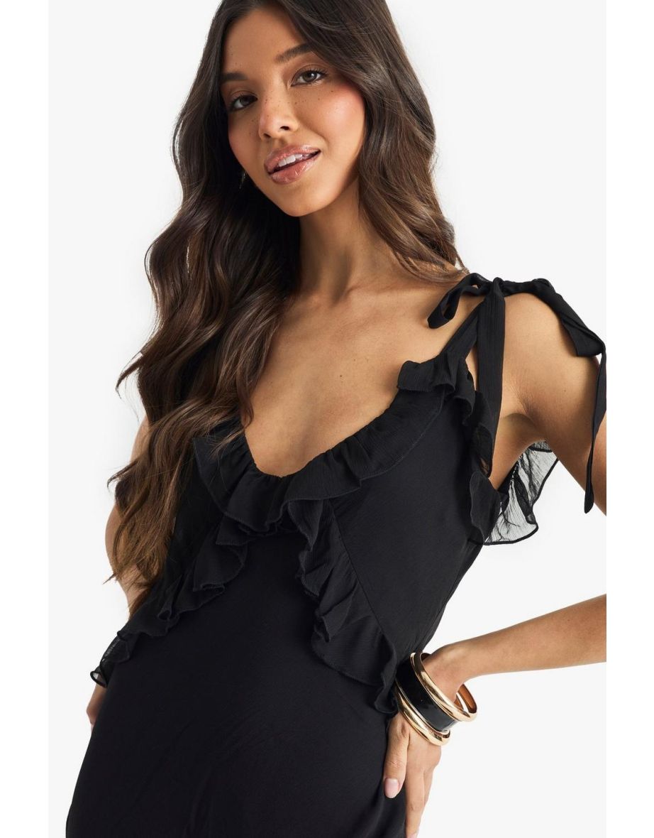 Chiffon Ruffle Maxi Dress - black - 3