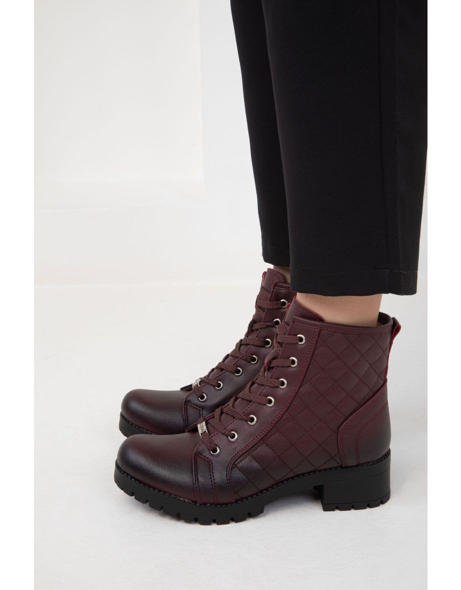 Claret Red Quilted Boots & Bootie - 4