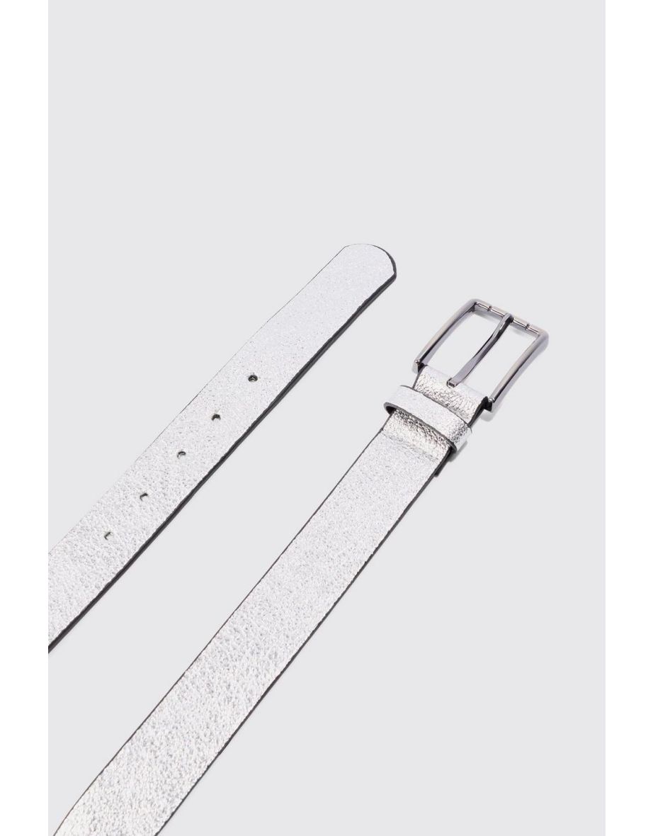 Grain Texture Belt In Silver - silver - 3
