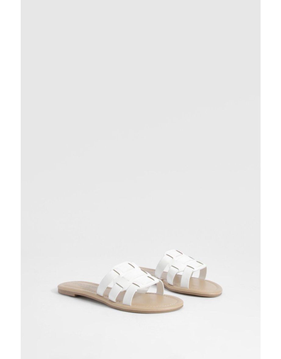 Wide Fit Woven Mule Sliders - white