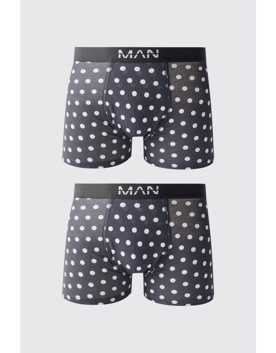 2 Pack Polka Dot Printed Boxers - black