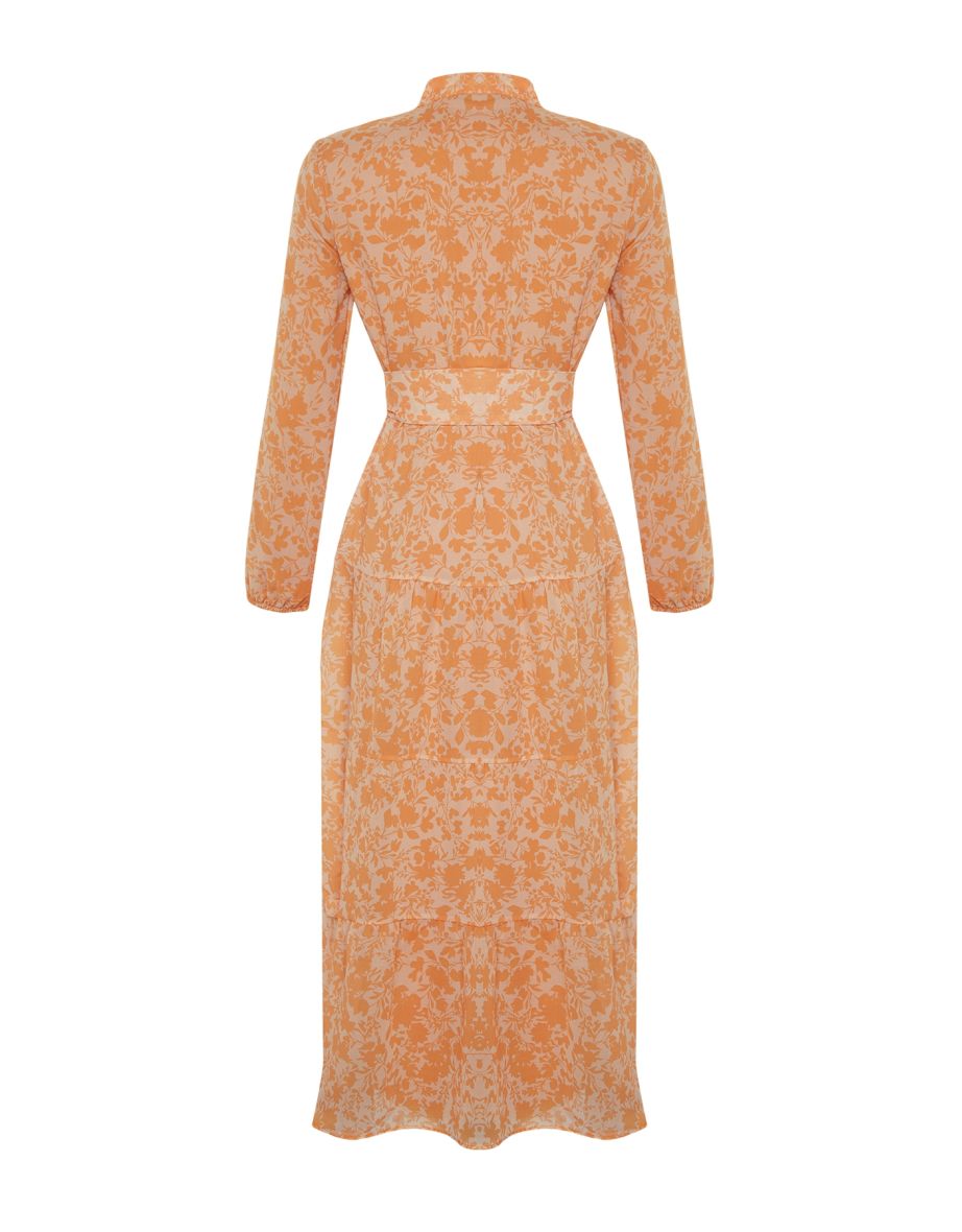 Peach Belted Lined Floral Woven - 7