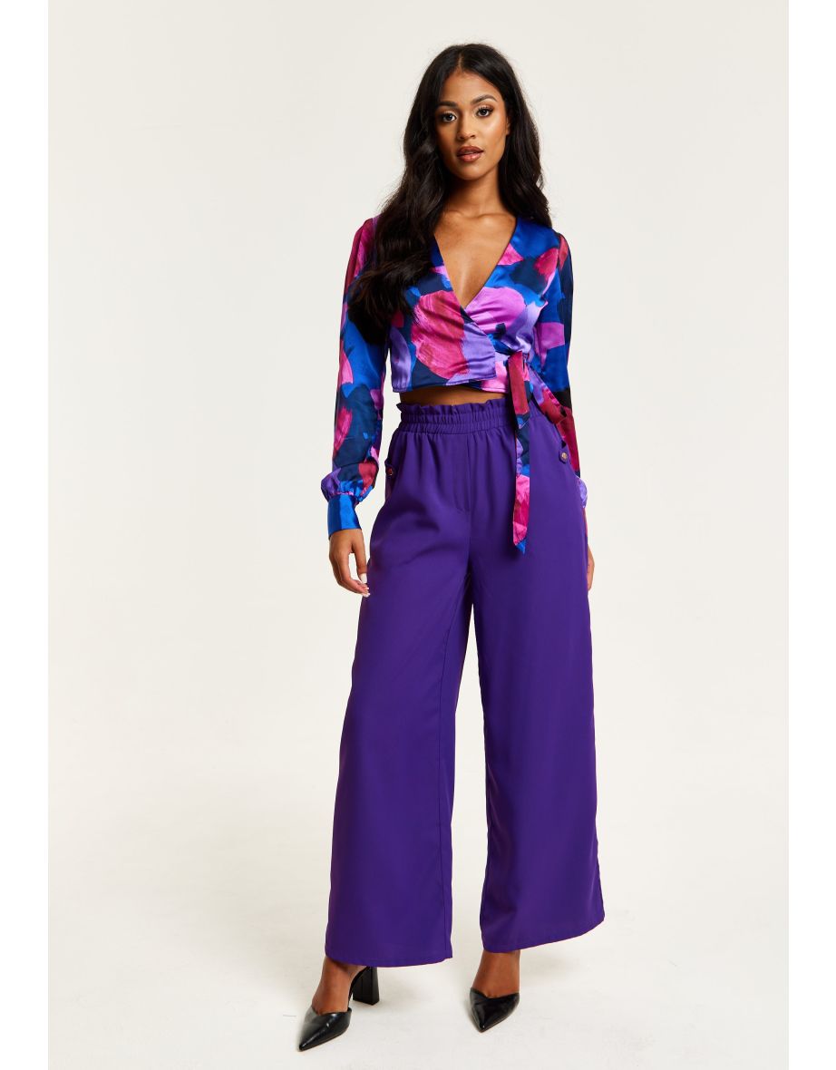 Women’s Purple Wide Leg Trousers with High Waist