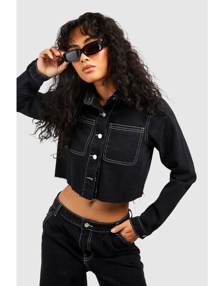 Contrast stitch denim jacket on sale black