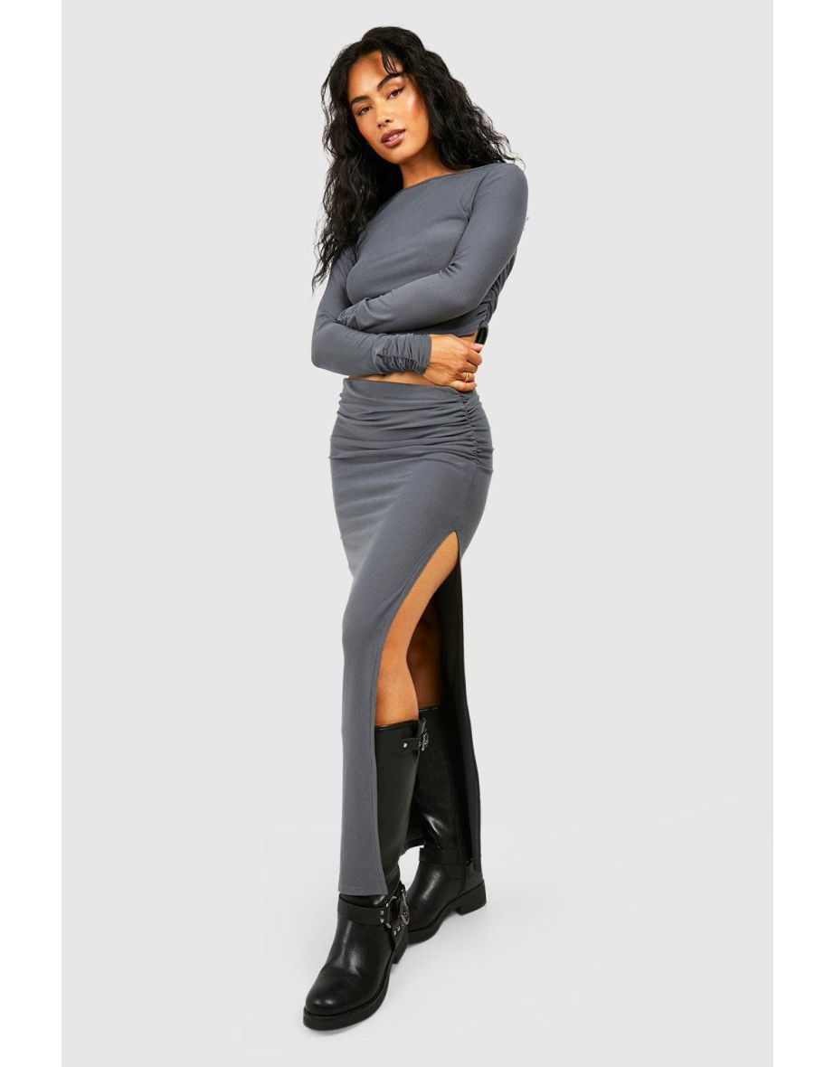 Super Soft Ruched Waist Side Split Midaxi Skirt