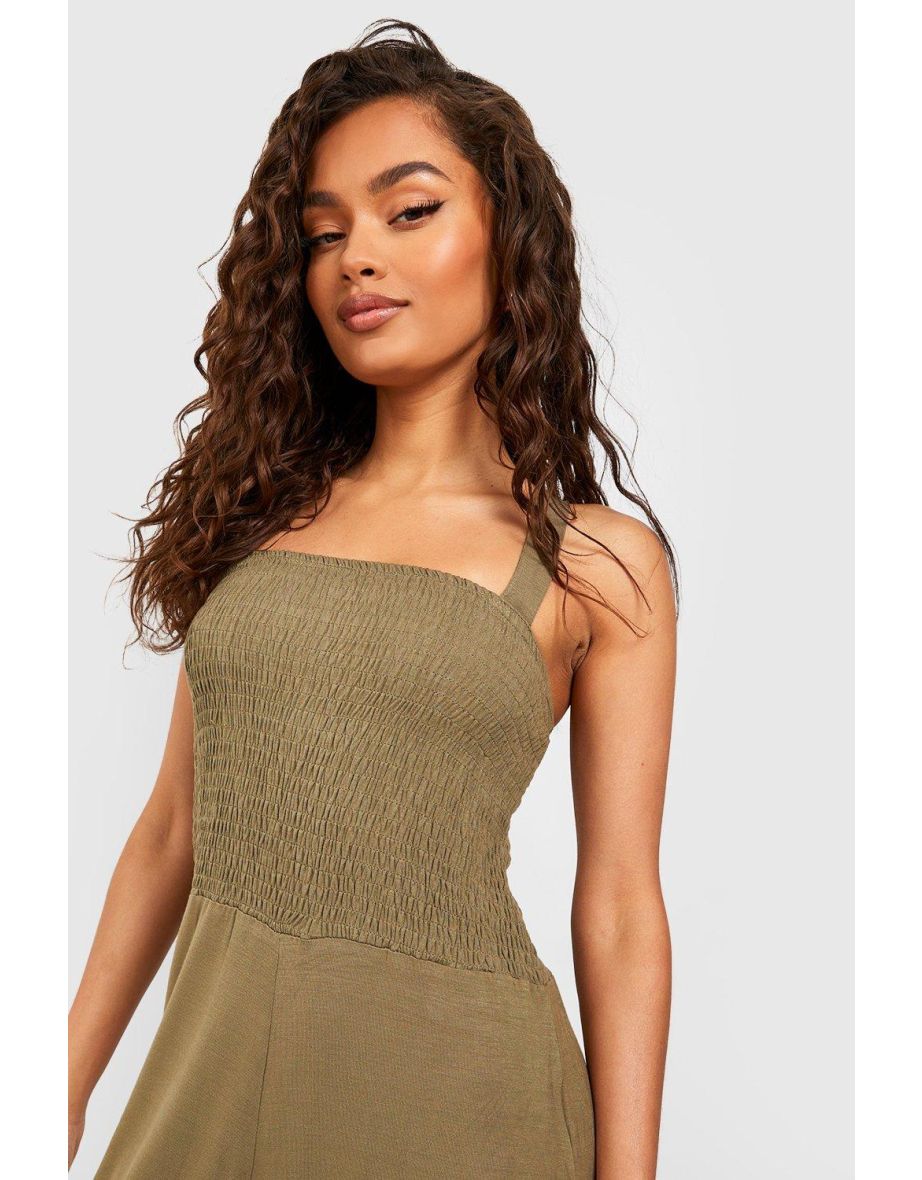 Strappy Shirred Top Jumpsuit - khaki - 3