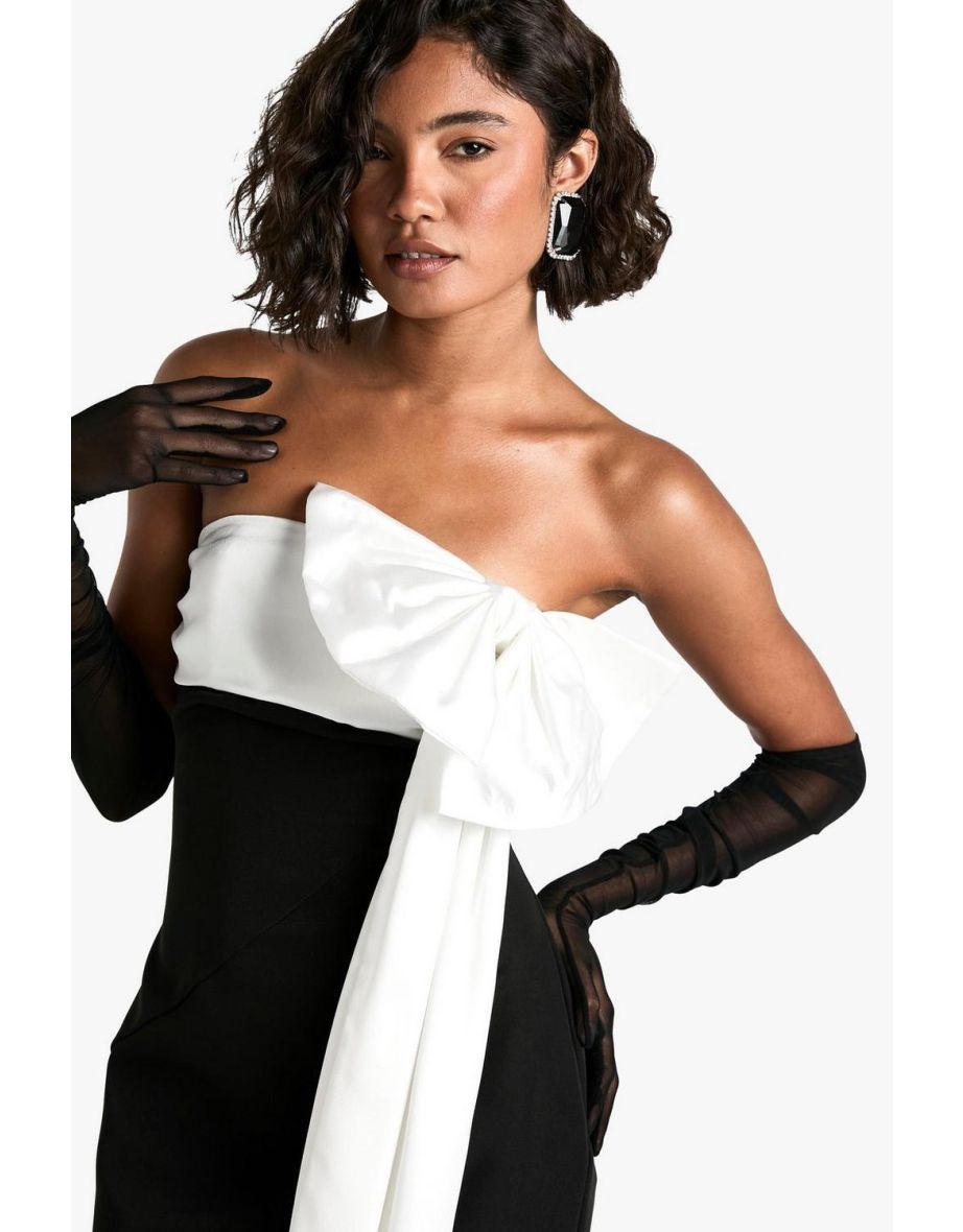 Tall Contrast Bow Bandeau Mini Dress - black - 3