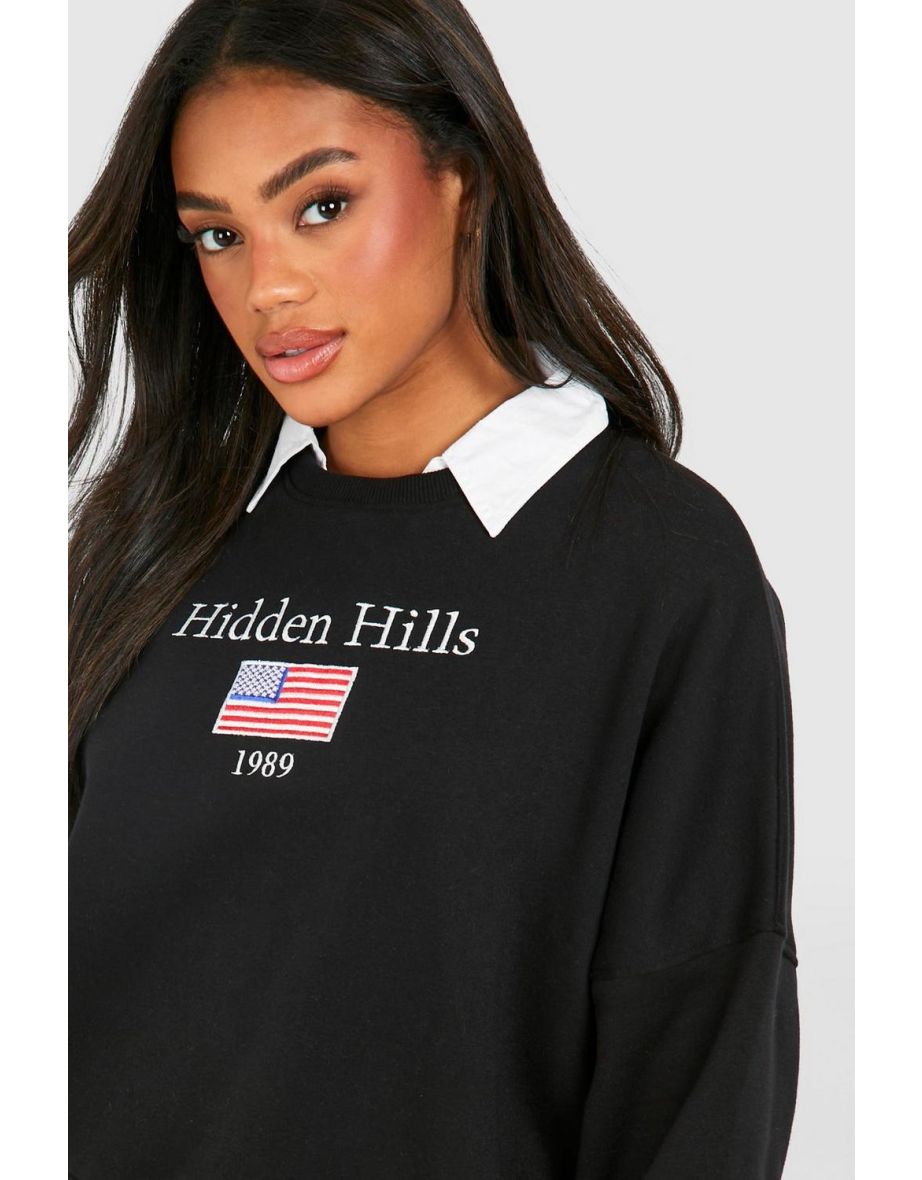Hidden Hills Slogan Poplin Insert Oversized Sweatshirt - black - 3