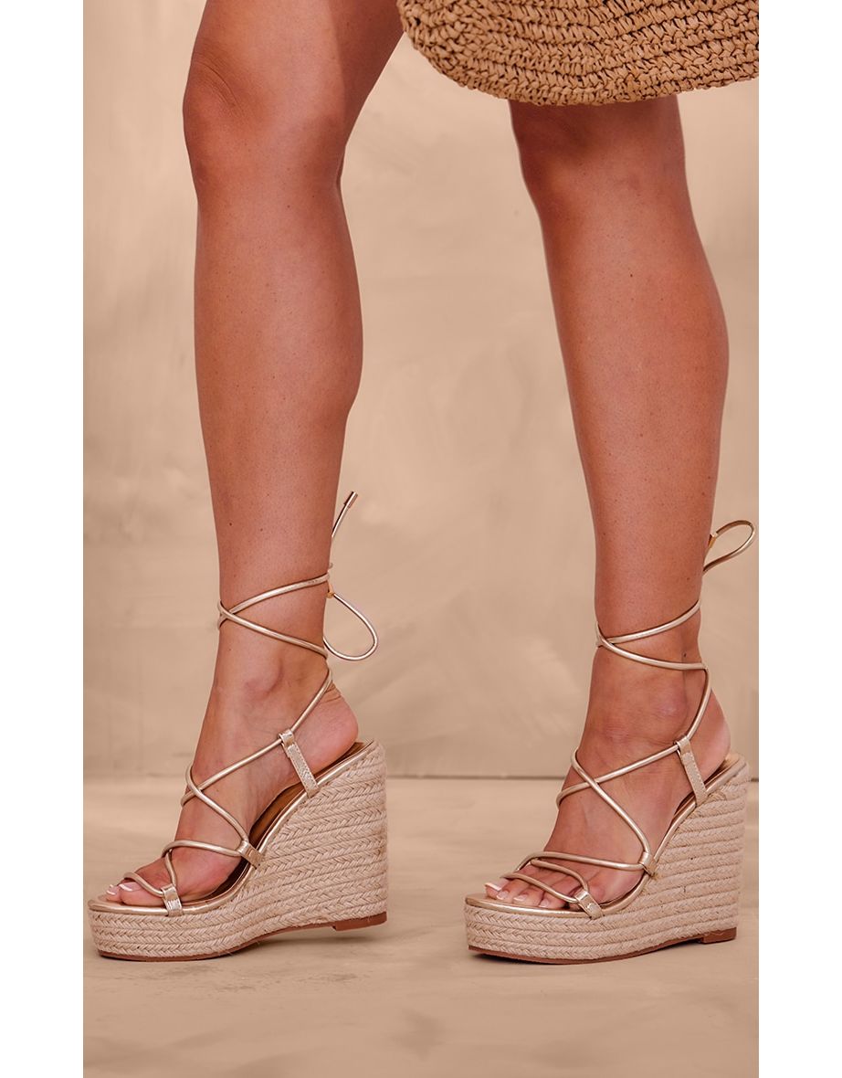 Shop Prettylittlething Gold Wedge Heels Online in Bahrain VogaCloset