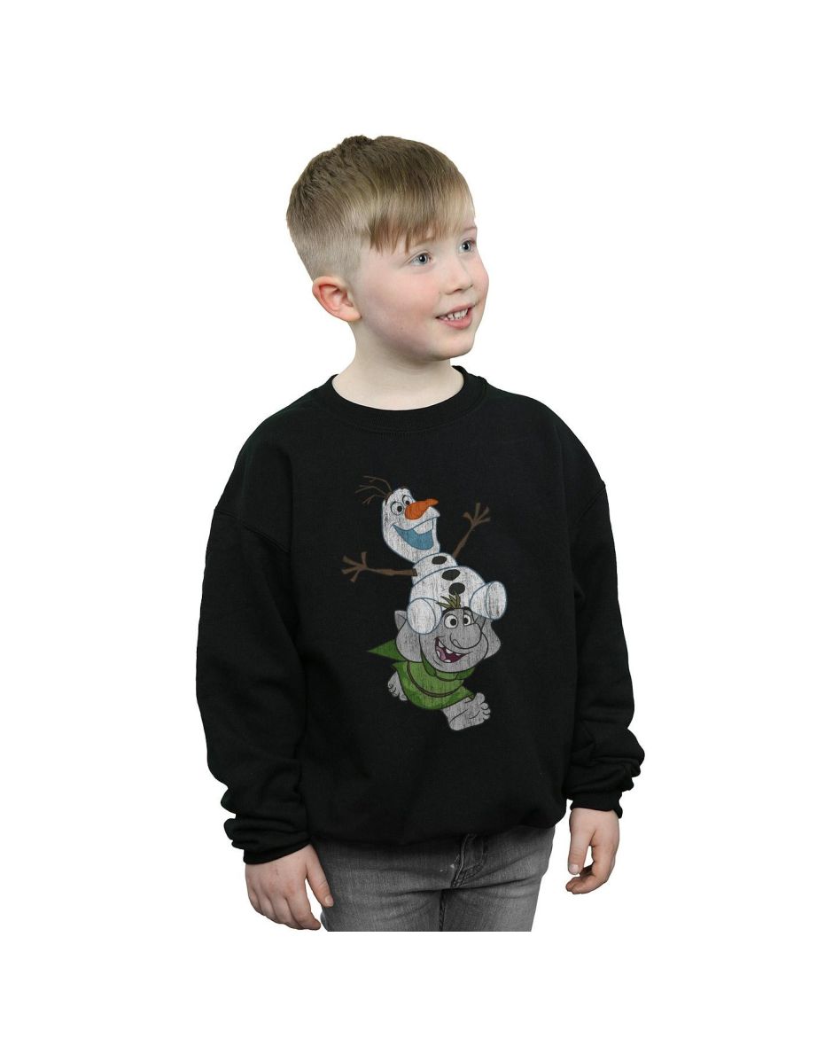 Disney Boys Frozen Olaf And Troll Sweatshirt - Black