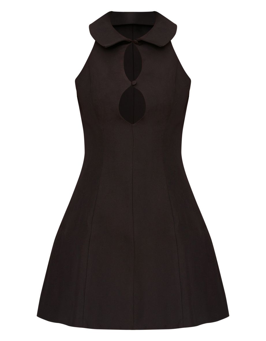 Black Woven Collar Keyhole Detail Shift Dress - 4