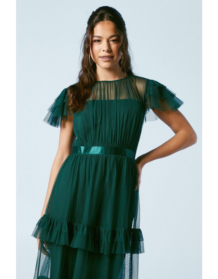 Tiered Skirt Mesh Bridesmaid Dress - 3