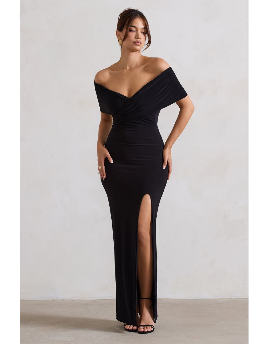 Refined | Black Twist Front Bardot Maxi Dress - 4