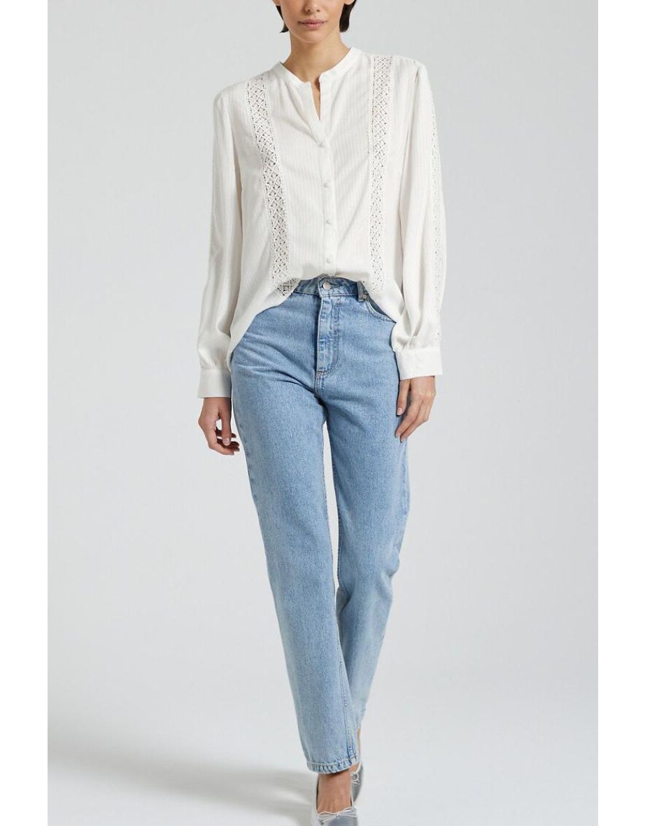 Embroidered Mandarin Collar Blouse