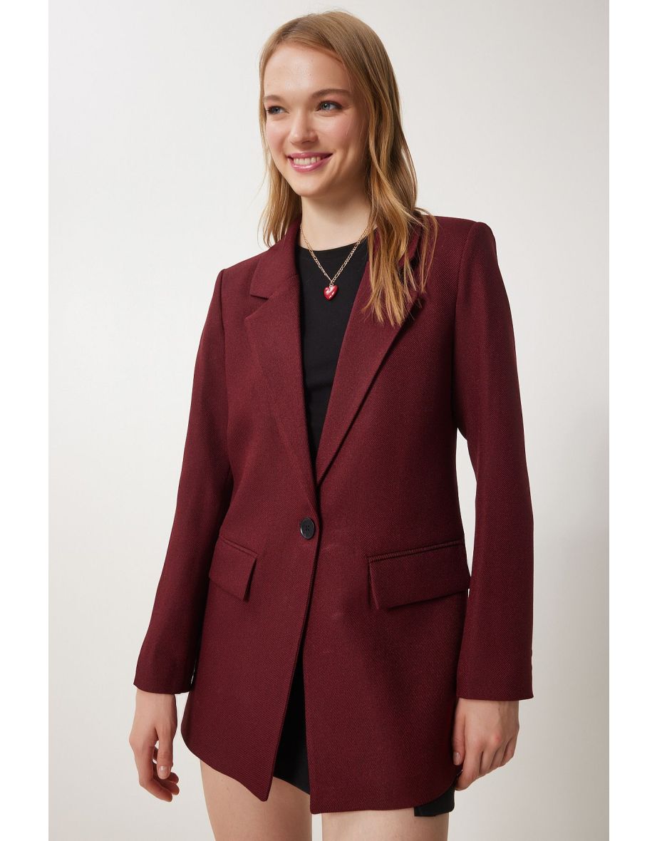 Women's Burgundy Padded Woven Blazer Jacket