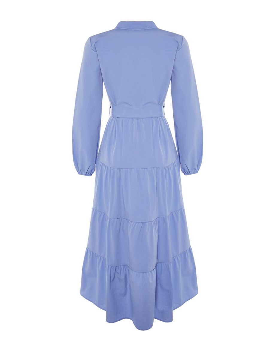 Purple A-Line Midaxi Smock Dress with Long Sleeve - 7
